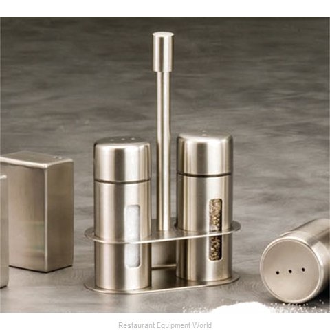 3 Piece Stainless Steel Salt and Pepper Shakers Set with Holder (4