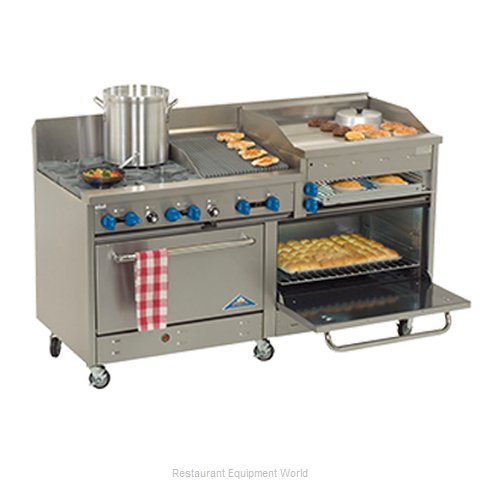 Comstock Castle 2F330-2.5RB-30B Range 72 2 open burners 30 griddle 30 cha