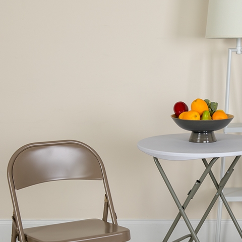 Beige Metal Folding Chair