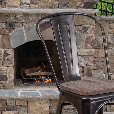 Aged Black Metal/Wood Chair