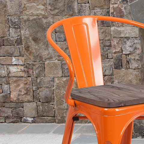 Orange Metal Chair With Arms