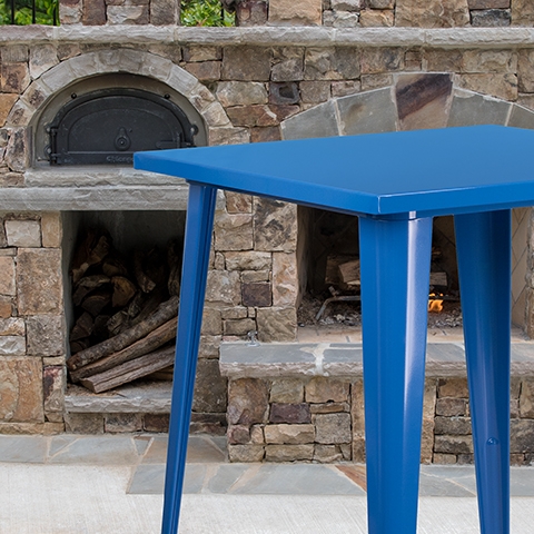 31.5SQ Blue Metal Bar Table