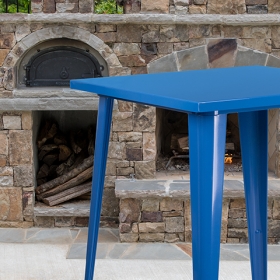 31.5SQ Blue Metal Bar Table