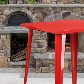 31.5SQ Red Metal Bar Table
