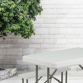 White Plastic Fold Table/Bench
