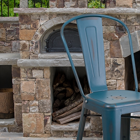 Distressed Blue Metal Stool