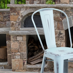 Distressed Gn-Blue Metal Stool