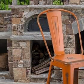 Distressed Orange Metal Stool