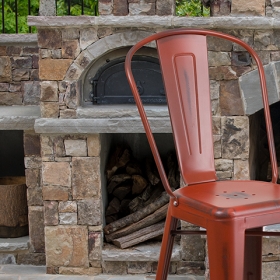 Distressed Red Metal Stool