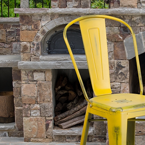 Distressed Yellow Metal Stool