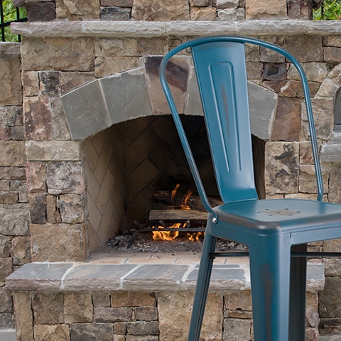 Distressed Blue Metal Stool