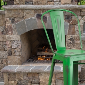 Distressed Green Metal Stool