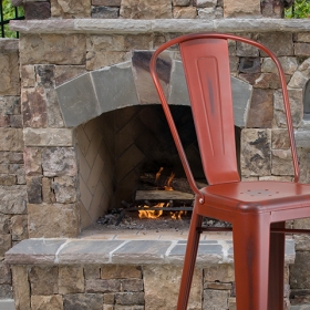 Distressed Red Metal Stool