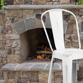 Distressed White Metal Stool