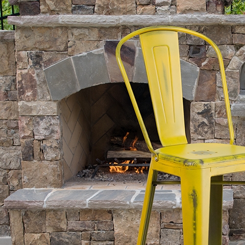 Distressed Yellow Metal Stool