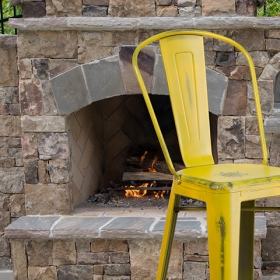 Distressed Yellow Metal Stool