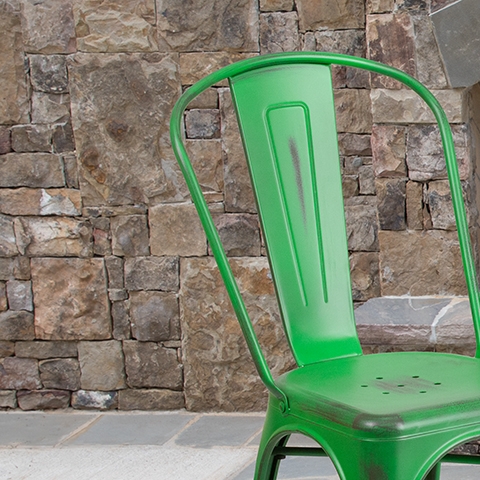 Distressed Green Metal Chair