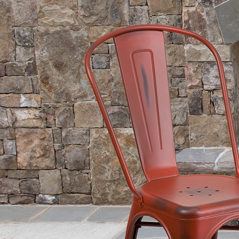 Distressed Red Metal Chair