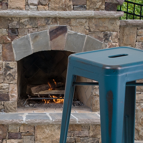 Distressed Blue Metal Stool