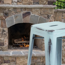 Distressed Gn-Blue Metal Stool