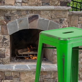 Distressed Green Metal Stool