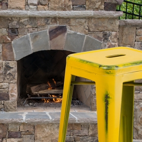 Distressed Yellow Metal Stool