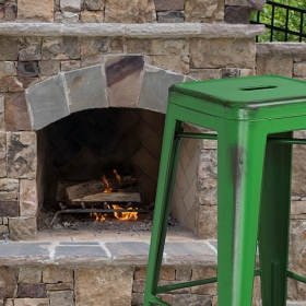 Distressed Green Metal Stool