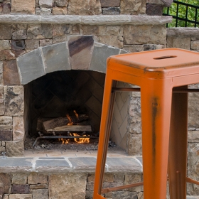 Distressed Orange Metal Stool