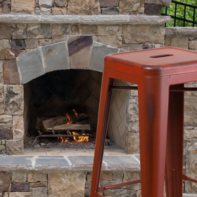 Distressed Red Metal Stool