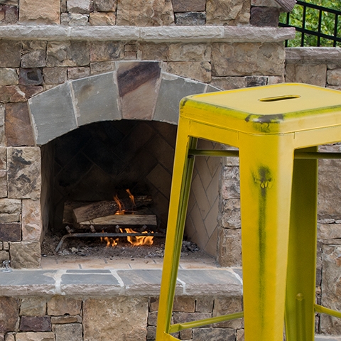 Distressed Yellow Metal Stool