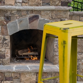 Distressed Yellow Metal Stool