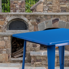 31.5SQ Blue Metal Table