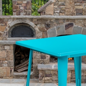 31.5SQ Teal-Blue Metal Table