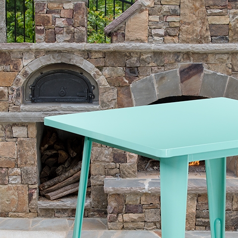 31.5SQ Mint Green Metal Table