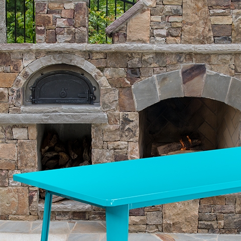 31.5x63 Teal Metal Table Set