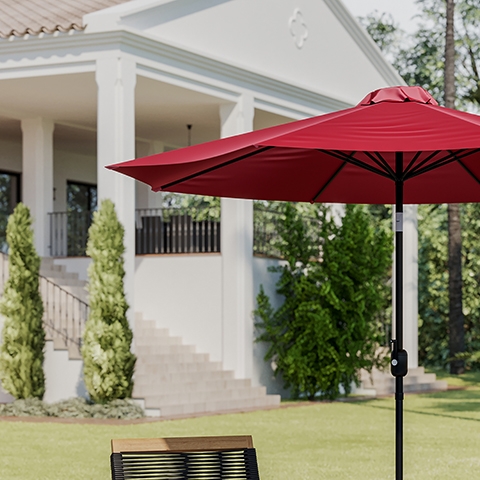 Red 9 FT Round Patio Umbrella