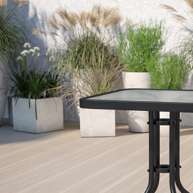 23.5SQ Glass Black Patio Table