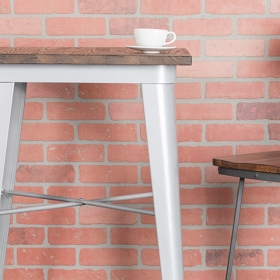 Walnut/Gray Metal Barstool