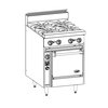 Estufa, 61cm (24 pulgadas), para Restaurante, a Gas
 <br><span class=fgrey12>(Jade Range JBR-4-24 Range, 24