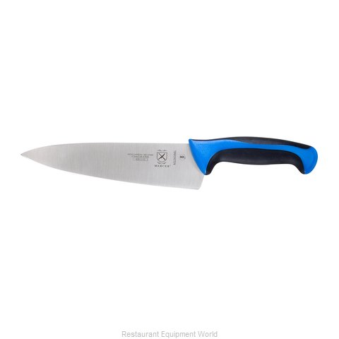 Chef Knife, 8'', stamped, high carbon, stain-free steel, ergonomic white  handle, w/textured finger