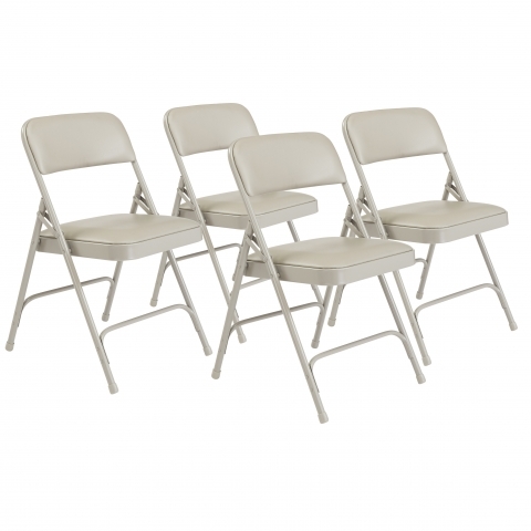NPSÂ® 1200 Series Premium Vinyl Upholstered Double Hinge Folding Chair, Warm Gre