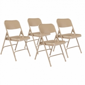 NPS® 200 Series Premium All-Steel Double Hinge Folding Chair, Beige (Pack of 4)