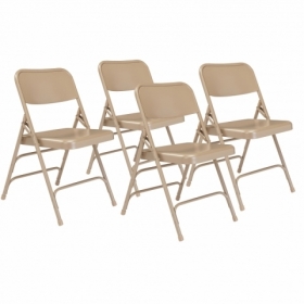 NPS® 300 Series Deluxe All-Steel Triple Brace Double Hinge Folding Chair, Beige