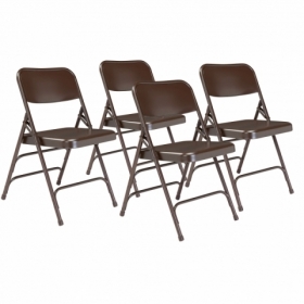 NPS® 300 Series Deluxe All-Steel Triple Brace Double Hinge Folding Chair, Brown