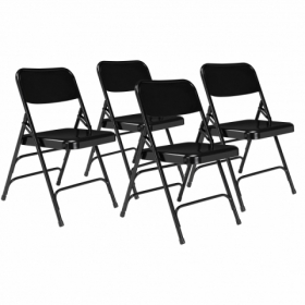 NPS® 300 Series Deluxe All-Steel Triple Brace Double Hinge Folding Chair, Black