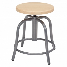 NPS® 19” - 25” Height Adjustable Swivel Stool, Wooden Seat and Grey Frame