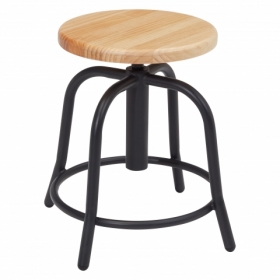 NPS® 19” - 25” Height Adjustable Swivel Stool, Wooden Seat and Black Frame