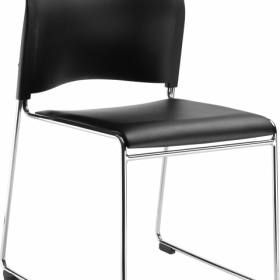 NPS® Cafetorium Plush Vinyl Stack Chair, Black
