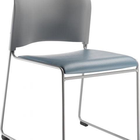NPSÂ® Cafetorium Plush Vinyl Stack Chair, Blue/Grey