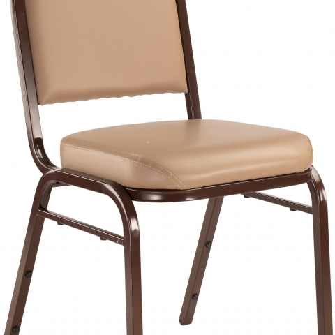 NPSÂ® 9200 Series Premium Vinyl Upholstered Stack Chair, French Beige Seat/Mocha